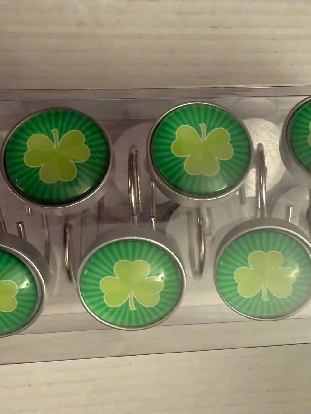 Green Shamrock Shower Curtain Hooks (Set)